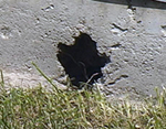 A mouse hole in the side of an outer wall