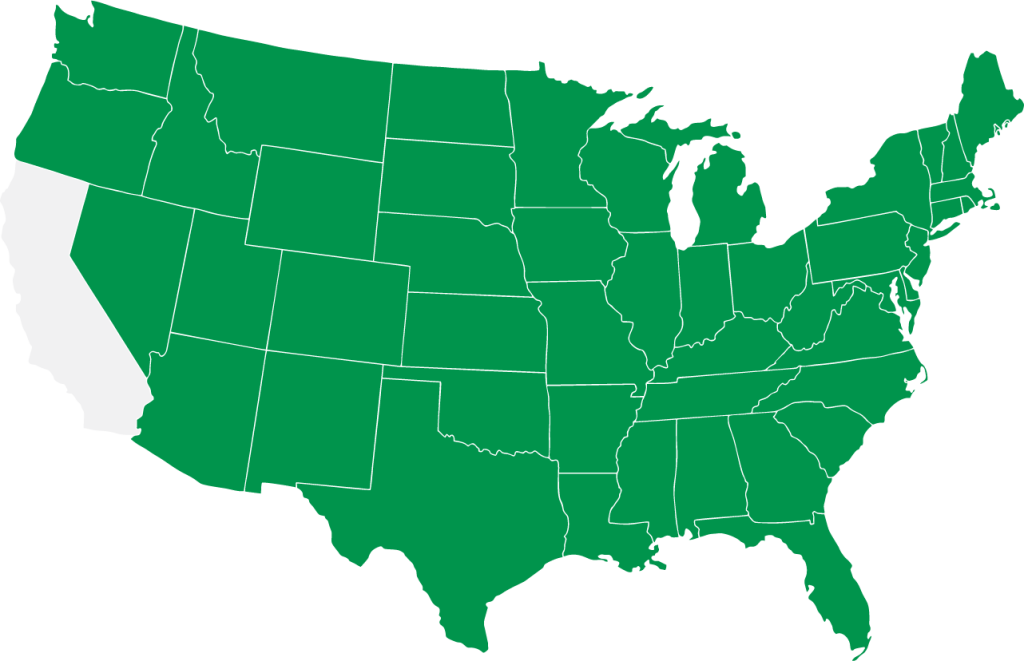 Map of the United States, without California